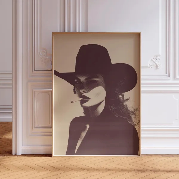 Sepia Brown Cowgirl Art Print, Western Decor