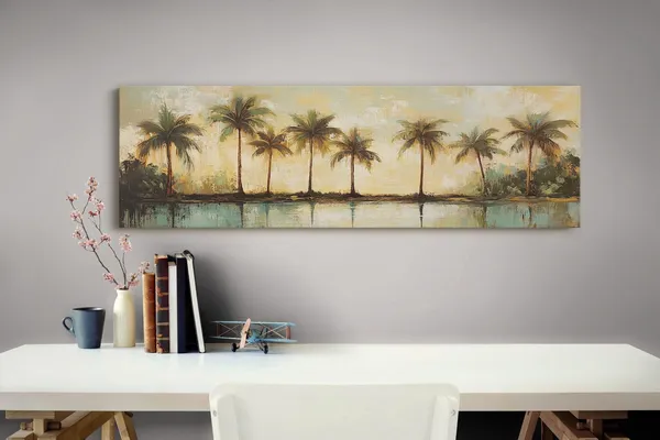 Palm Tree Tropical Sunset, Boho Beach Landscape Print