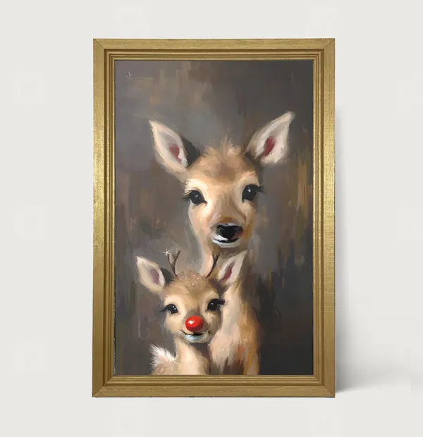 Rudolph And Momma Holiday Reindeer Art Print