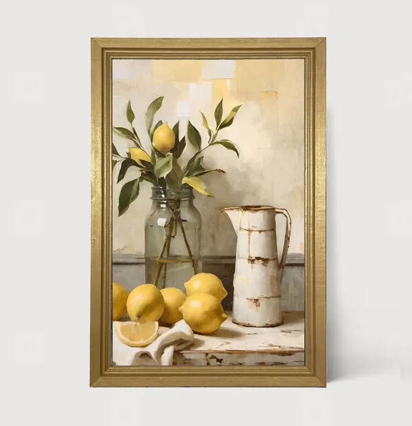 Lemon Branch Vase Art Print, Botanical Kitchen Decor
