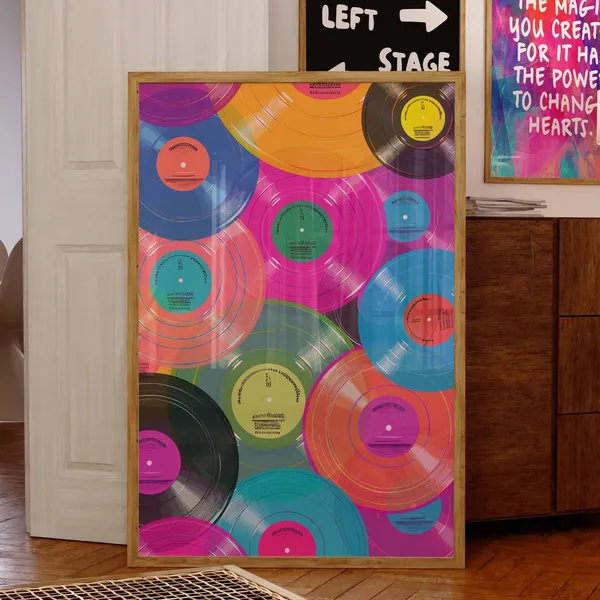 Preppy Vinyl Record Poster, Retro Music Lover Art Print