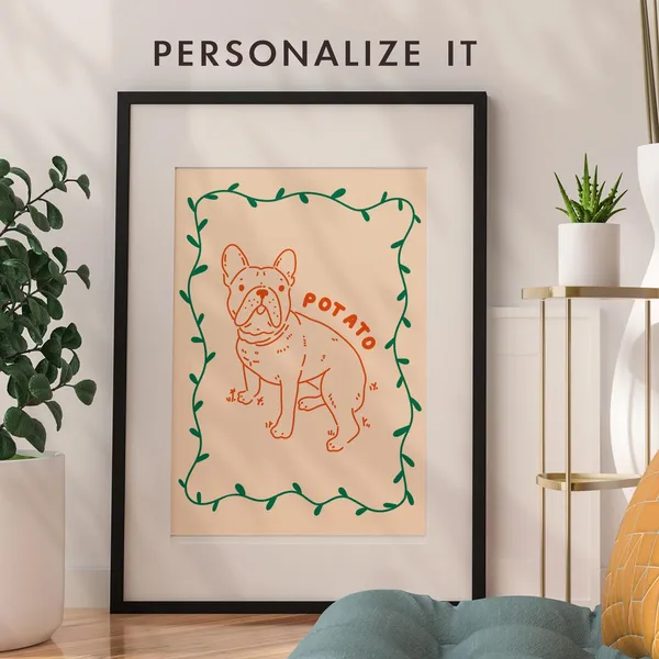 Custom Dog Portrait Floral Botanical Art Print