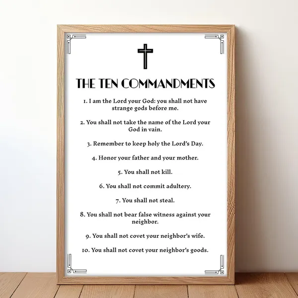 The Ten Commandments Poster, Biblical Educational Art