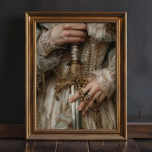 Victorian Woman Sword Art Print, Moody Decor