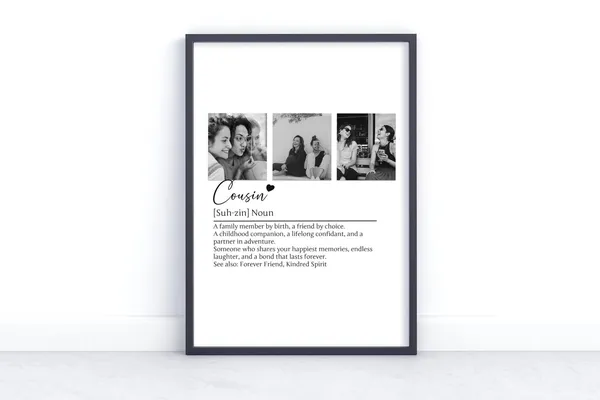 Personalized Cousin Definition Art Print, Christmas