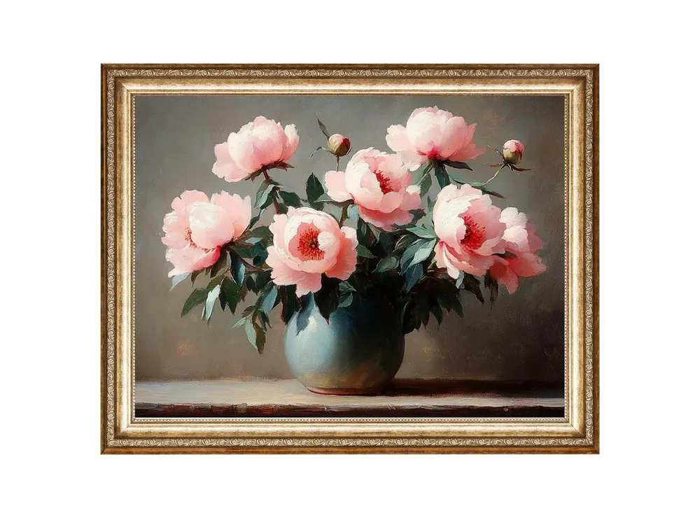 Pink Peonies in a Blue Vase, Vintage Art Print