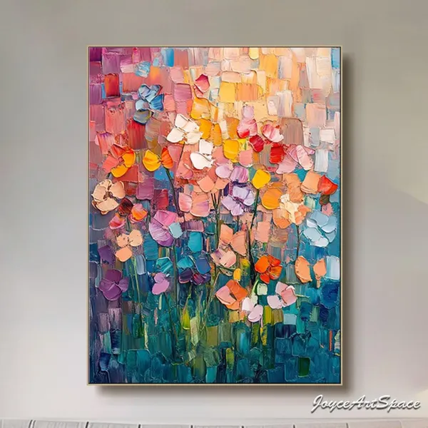 Abstract Floral Oil Painting, Modern Bedroom Art Print
