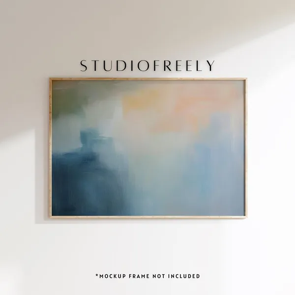 Abstract Wall Art Print, Soft Blues Greens Peach Tones
