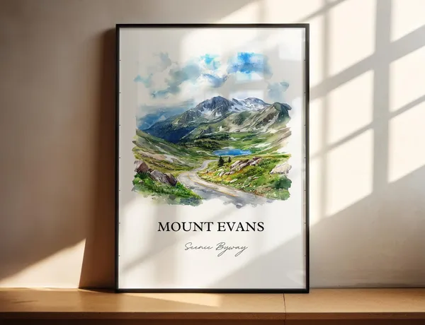 Mount Evans, Colorado Watercolor Travel Poster