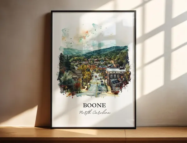 Boone NC Watercolor Travel Poster, North Carolina