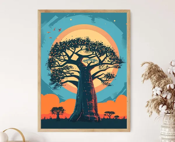 Baobab Tree Detailed Illustration Art Print
