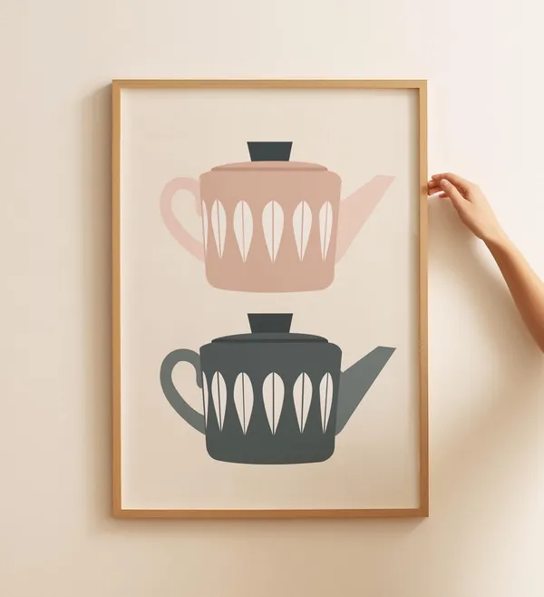 Midcentury Modern Teapot Art Print, Retro Kitchen