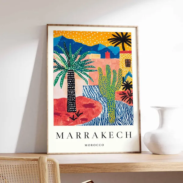 Marrakech Morocco Travel Poster, Jemaa Elfna Medina