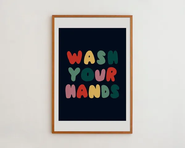 Wash Your Hands Typography Print for Kids Bathroom