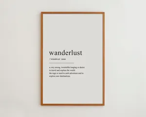 Wanderlust Definition Print, Black and White Typography