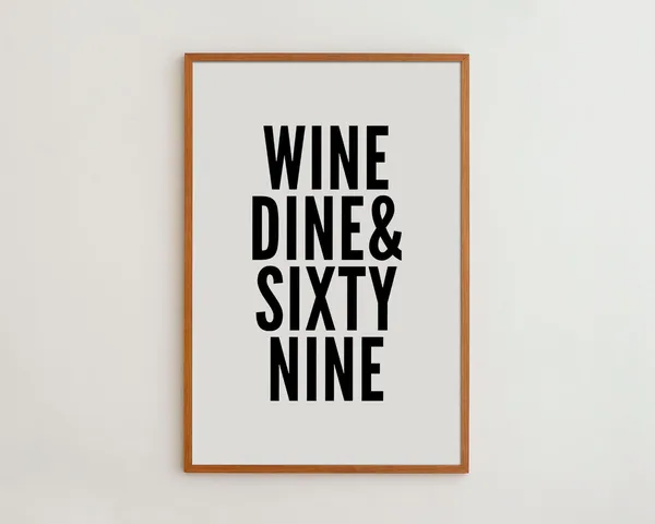 Wine Dine 69 Minimalist Black and White Art Print