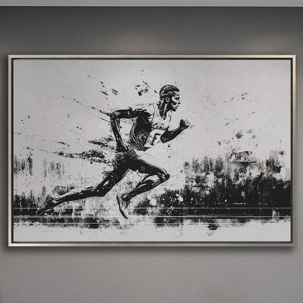 Sporty Runner, Black and White Wall Art Print
