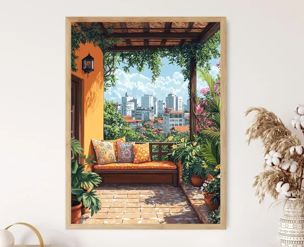 Dhaka Rooftop Patio Nakshi Kantha Poster Print