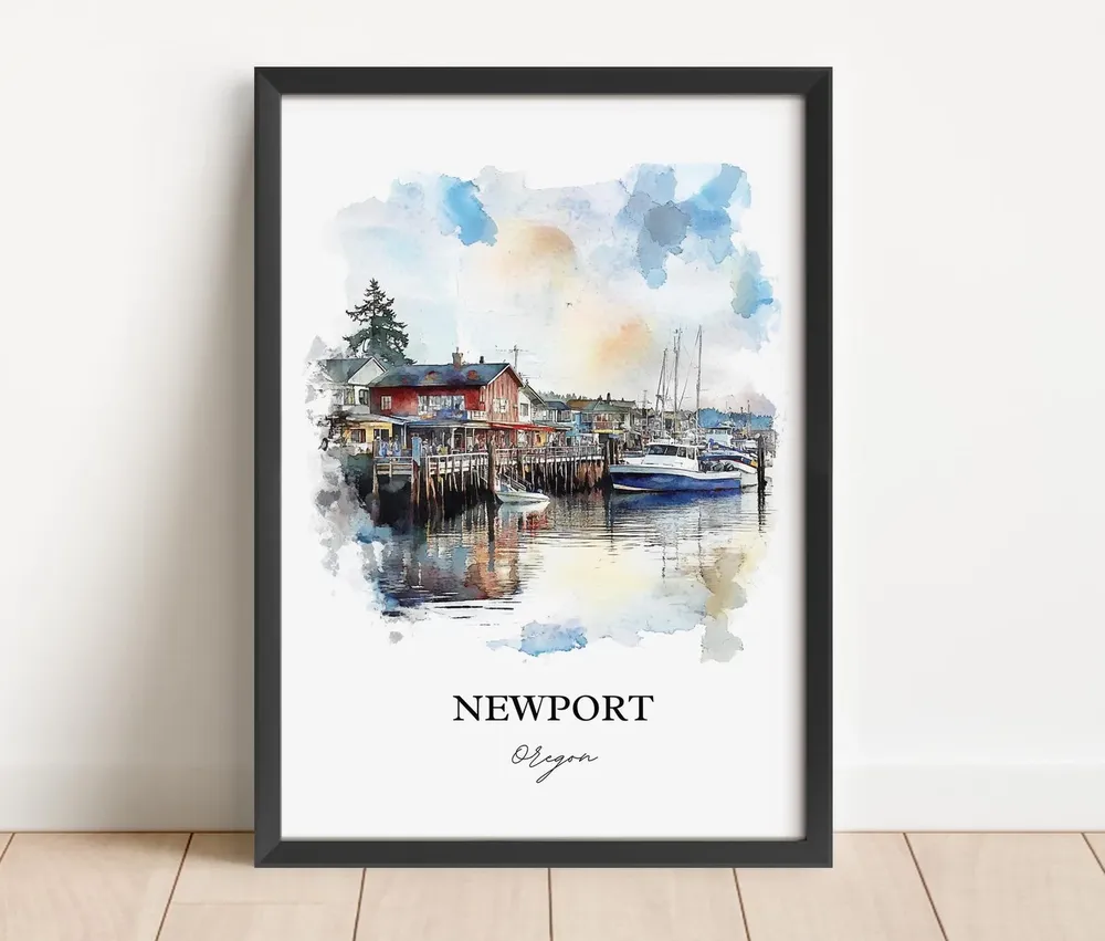 Newport, Oregon Watercolor Travel Poster, Yaquina Bay - Image 4