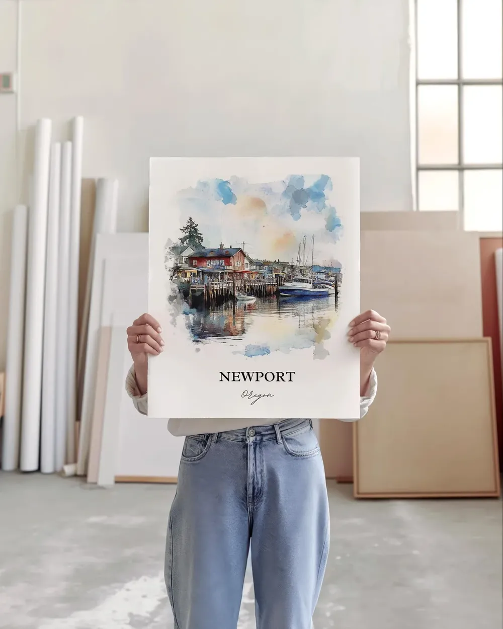 Newport, Oregon Watercolor Travel Poster, Yaquina Bay - Image 3