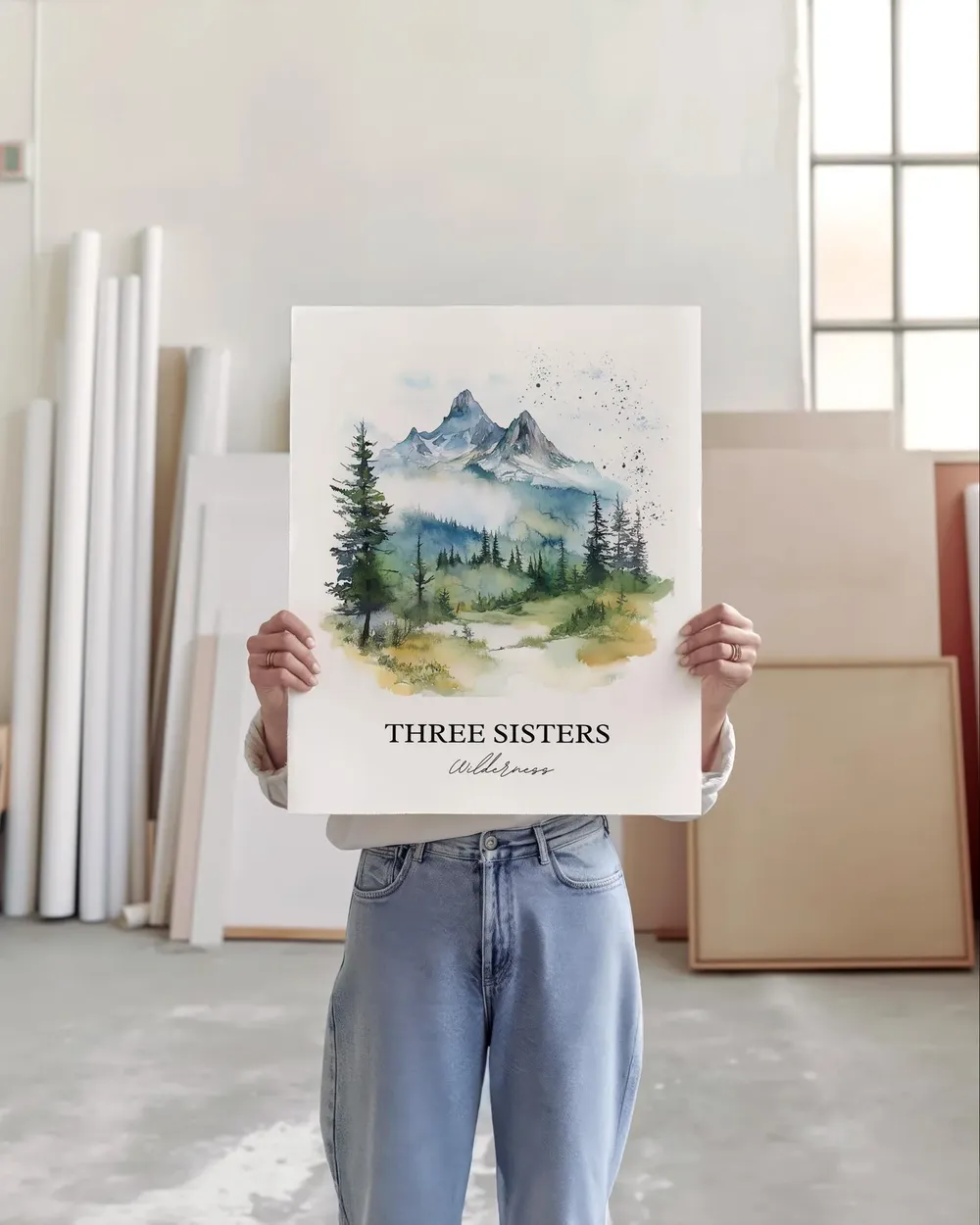 Three Sisters Wilderness Travel Poster, Oregon Watercolor - Image 3