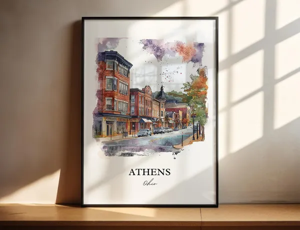 Athens Ohio Travel Poster, Watercolor Art Print