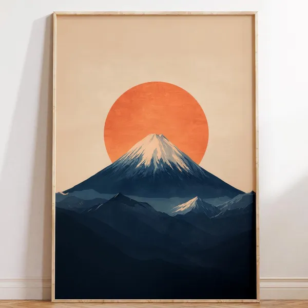 Rising Sun Over Fuji, Japandi Mountain Art Print