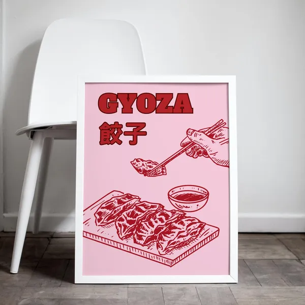 Y2K Japanese Gyoza Poster, Cute Retro Food Print