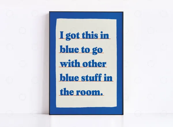 Blue Colour Scheme Typography Poster, Retro Living Room