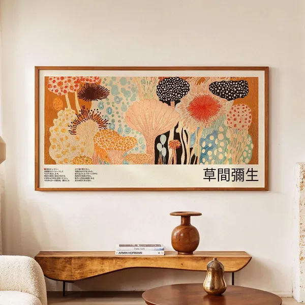 Yayoi Kusama-Inspired Floral Art Print, Japandi Style