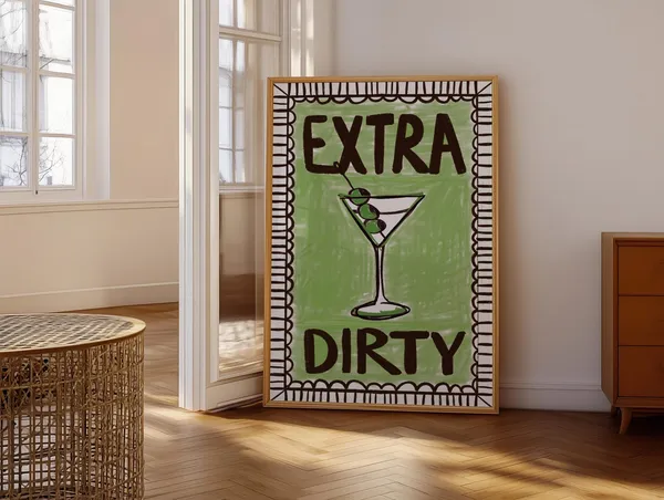 Extra Dirty Print, Handdrawn Retro Bar Cart Decor