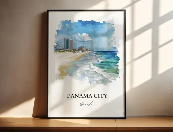 Panama City Beach Watercolor Travel Poster, Florida