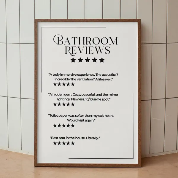 5 Star Rating Reviews Poster, Funny Bathroom Decor