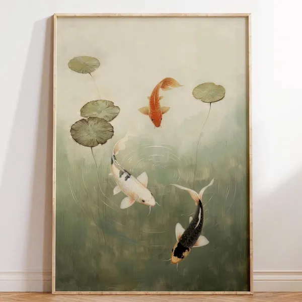Koi Fish Pond Japandi Zen Wall Art Print