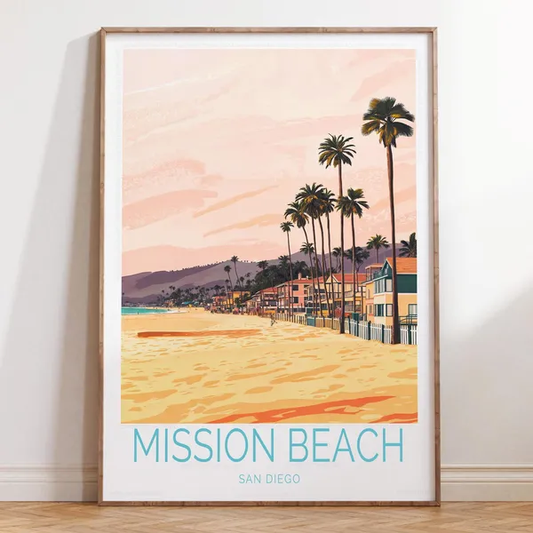 Mission Beach San Diego Travel Poster, Home Decor