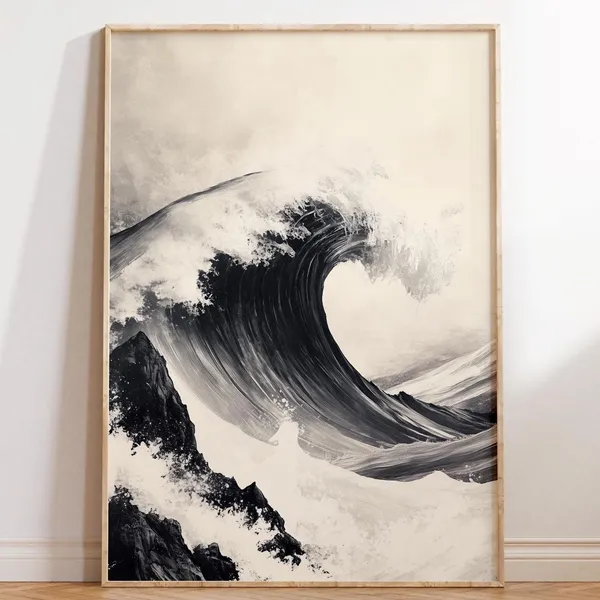 Tidal Harmony Japanese Wave Art Print, Zen