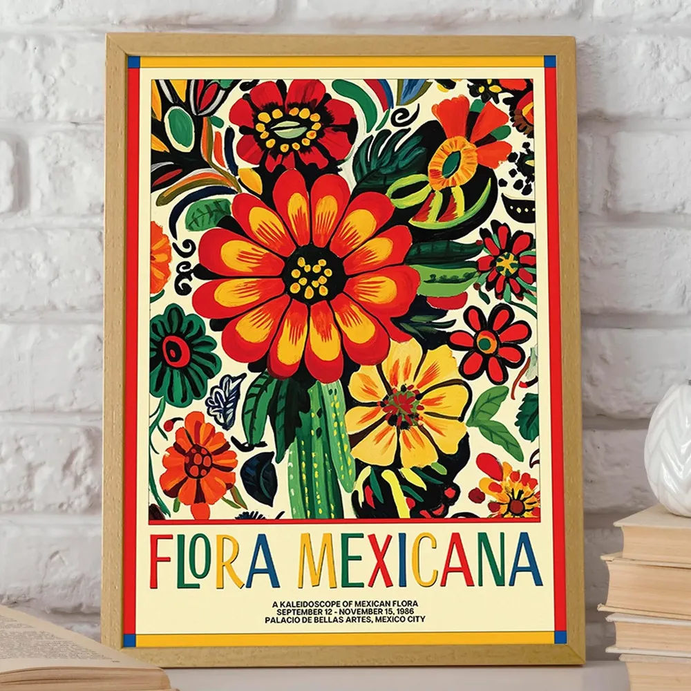 Flora Mexicana Colorful Folk Art Botanical Poster - Image 2