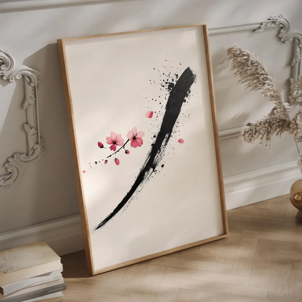 Zen Cherry Blossom Japanese Sumi-E Art Print, Japandi - Image 3