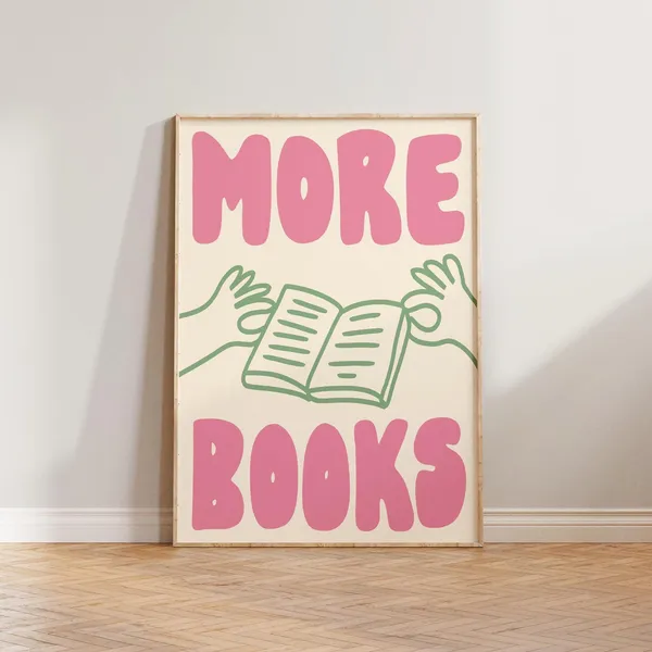 Book Wall Art Print, Hand-Drawn Reading Illustration