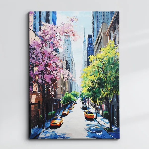 New York City Avenue Oil Painting, NYC Travel Poster