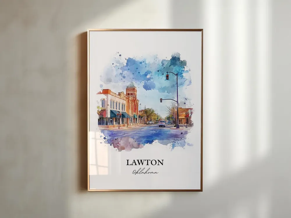 Lawton, OK Watercolor Travel Poster Print - Image 2