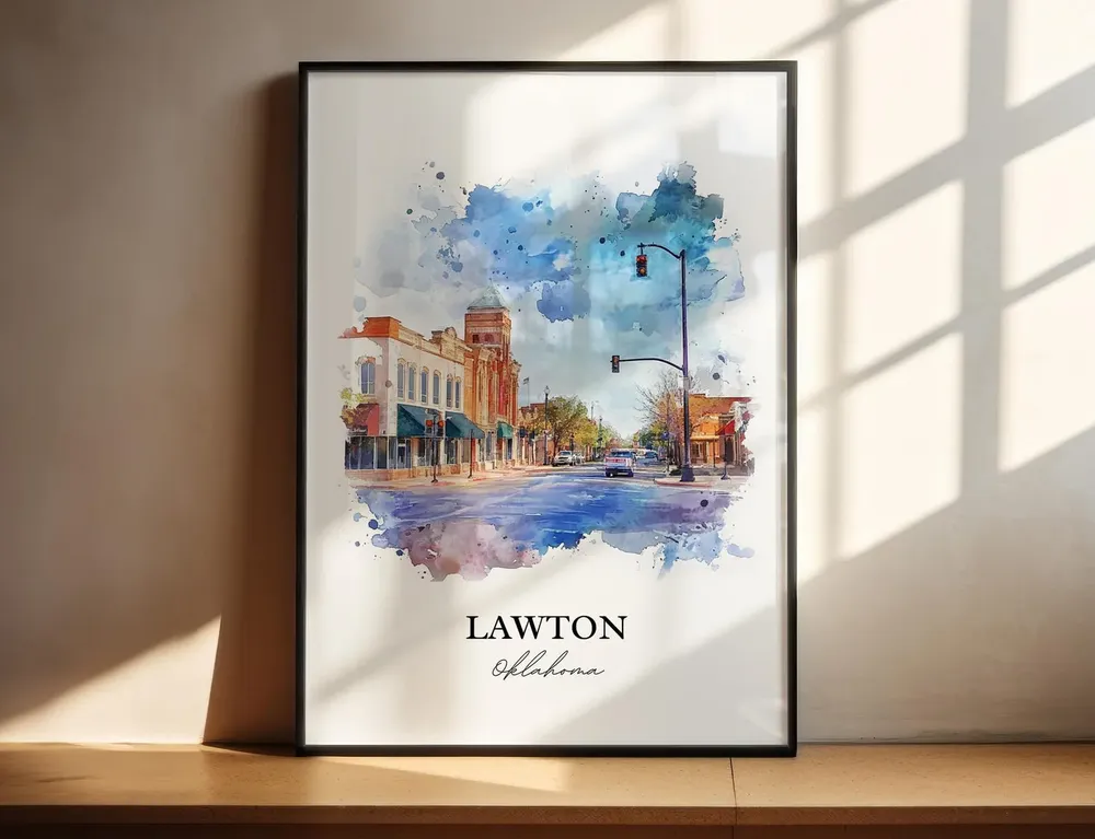 Lawton, OK Watercolor Travel Poster Print