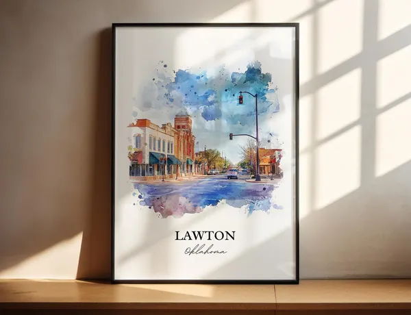 Lawton, OK Watercolor Travel Poster Print
