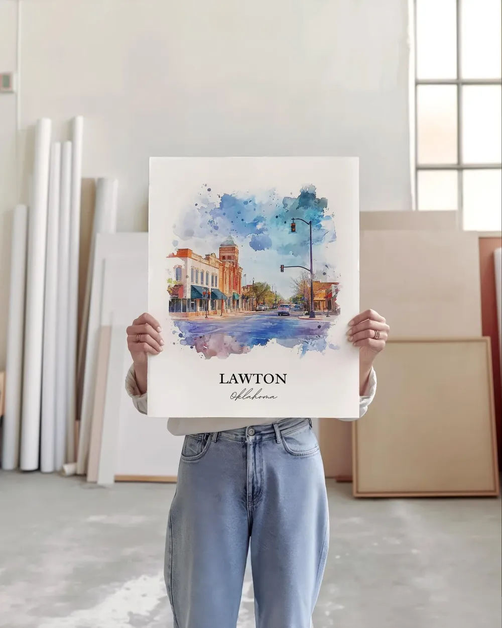 Lawton, OK Watercolor Travel Poster Print - Image 5