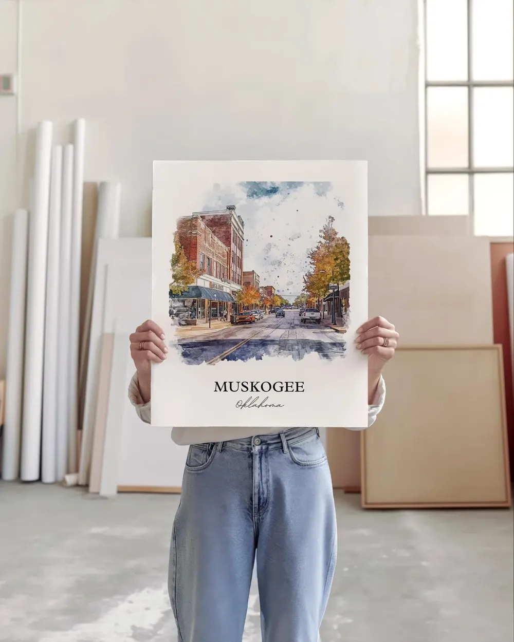 Muskogee OK Watercolor Travel Poster, Arkansas River - Image 4