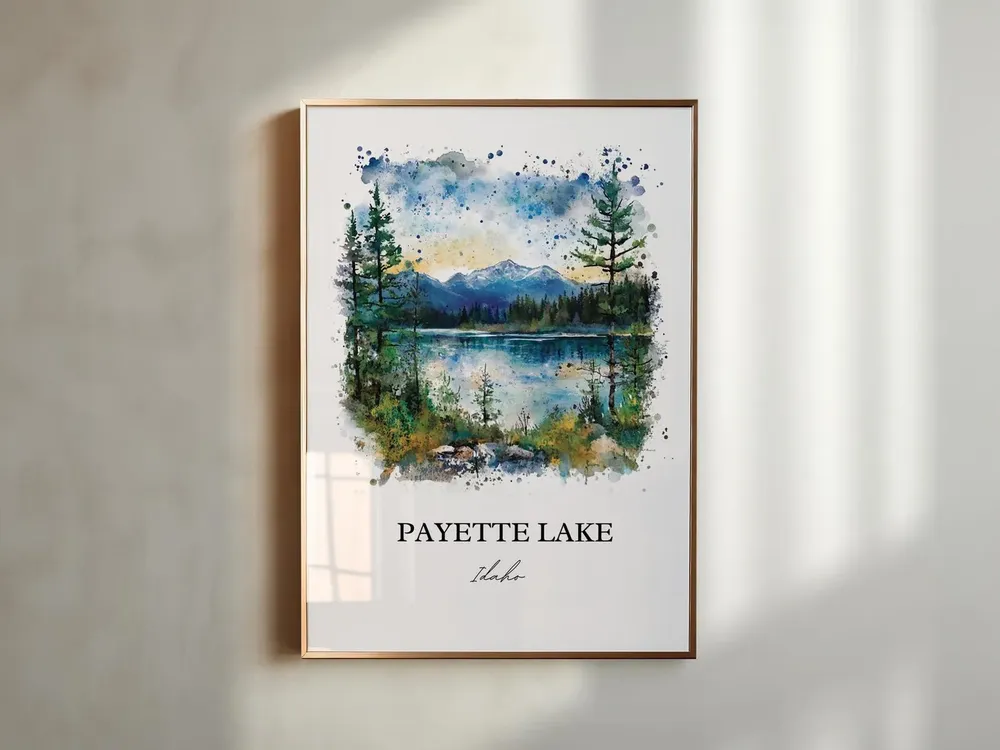 Payette Lake Idaho Watercolor Travel Poster, McCall - Image 3