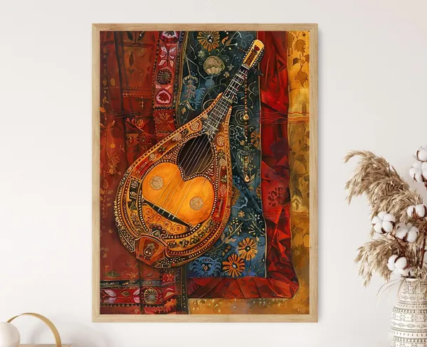 Ornate Santoor With Motifs, Traditional Indian Art Print