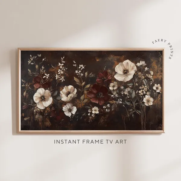 Dark Floral Painting Art Print, Moody Vintage Botanical