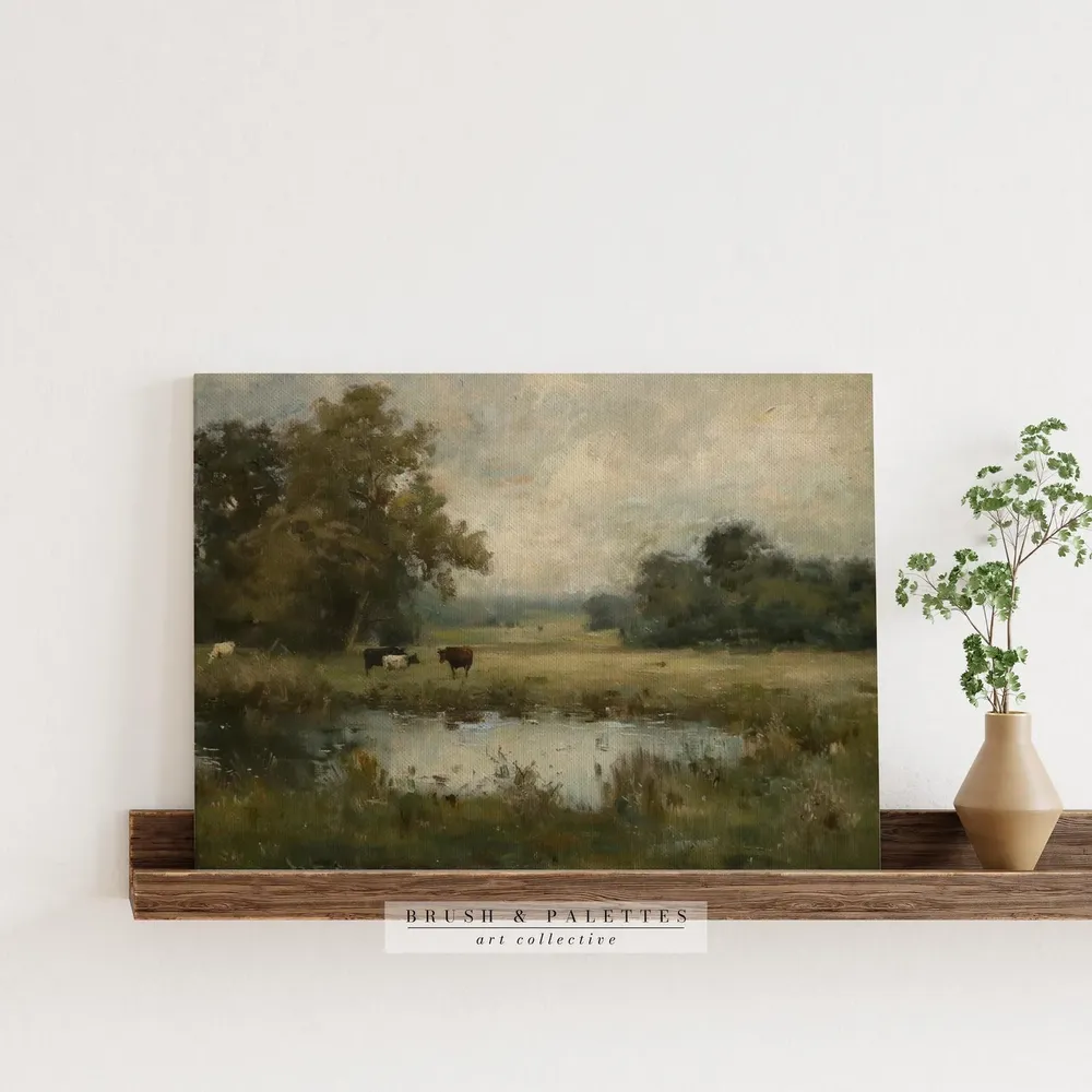 Pastoral Cattle Landscape Vintage Farm Scene Art Print - Image 2