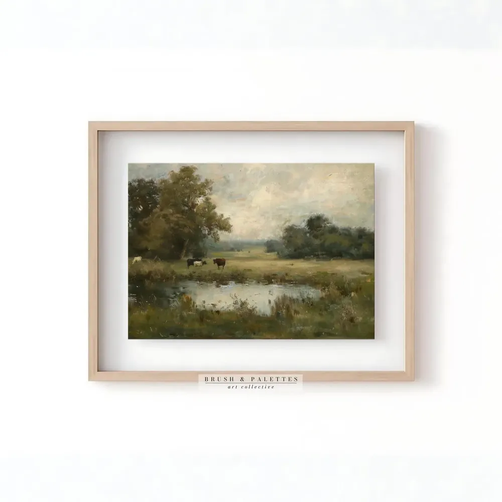 Pastoral Cattle Landscape Vintage Farm Scene Art Print - Image 3